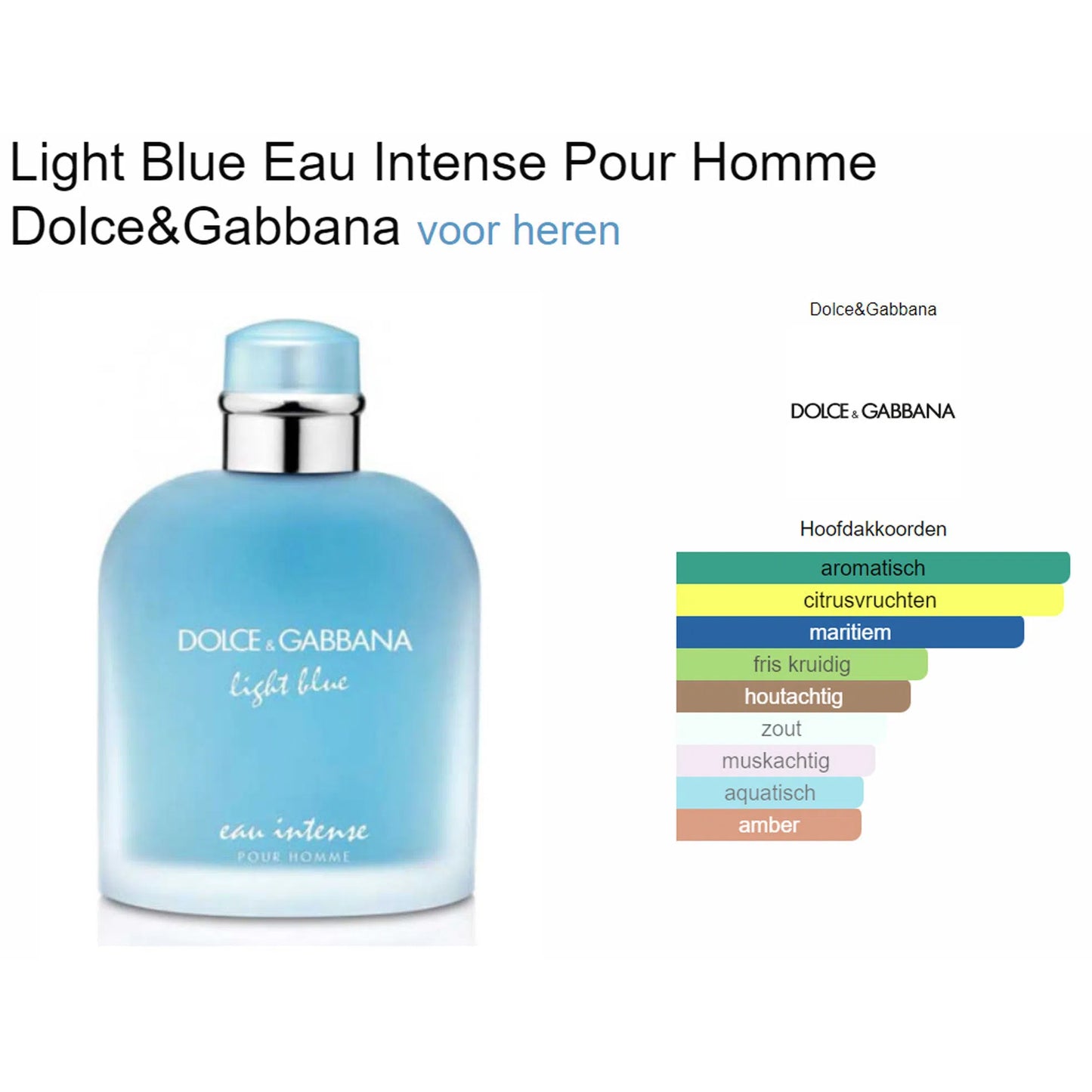 Fragrantica Parfum Tester Dolce & Gabbana Dolce&Gabbana Light Blue Eau Intense Pour Homme Eau de Parfum voor heren. Eau de Parfum | Parfumstaaltjes