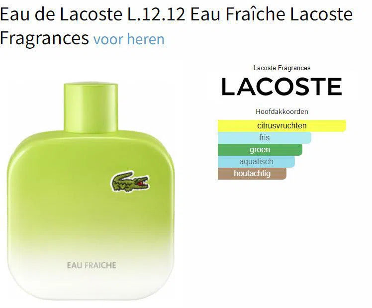 Parfum Staaltje Fles en Doos Lacoste Lacoste Eau de Lacoste L.12.12 Eau Fraîche Eau de Toilette voor Heren Eau de Toilette | Parfumstaaltjes