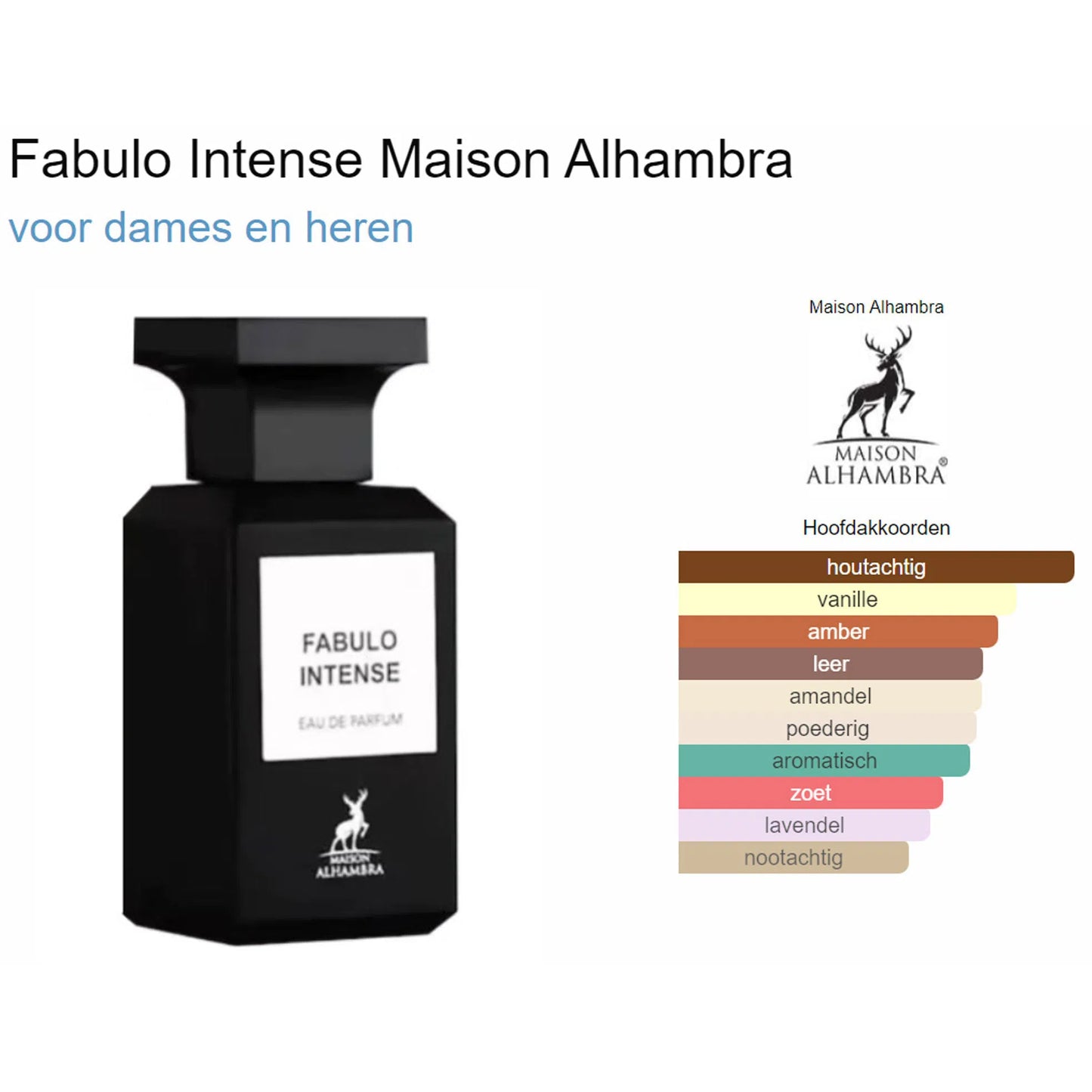 Fragrantica Parfum Tester Maison Alhambra Maison Alhambra Tf Fabulo Intense Eau de parfum voor Dames en Heren Eau de Parfum | Parfumstaaltjes