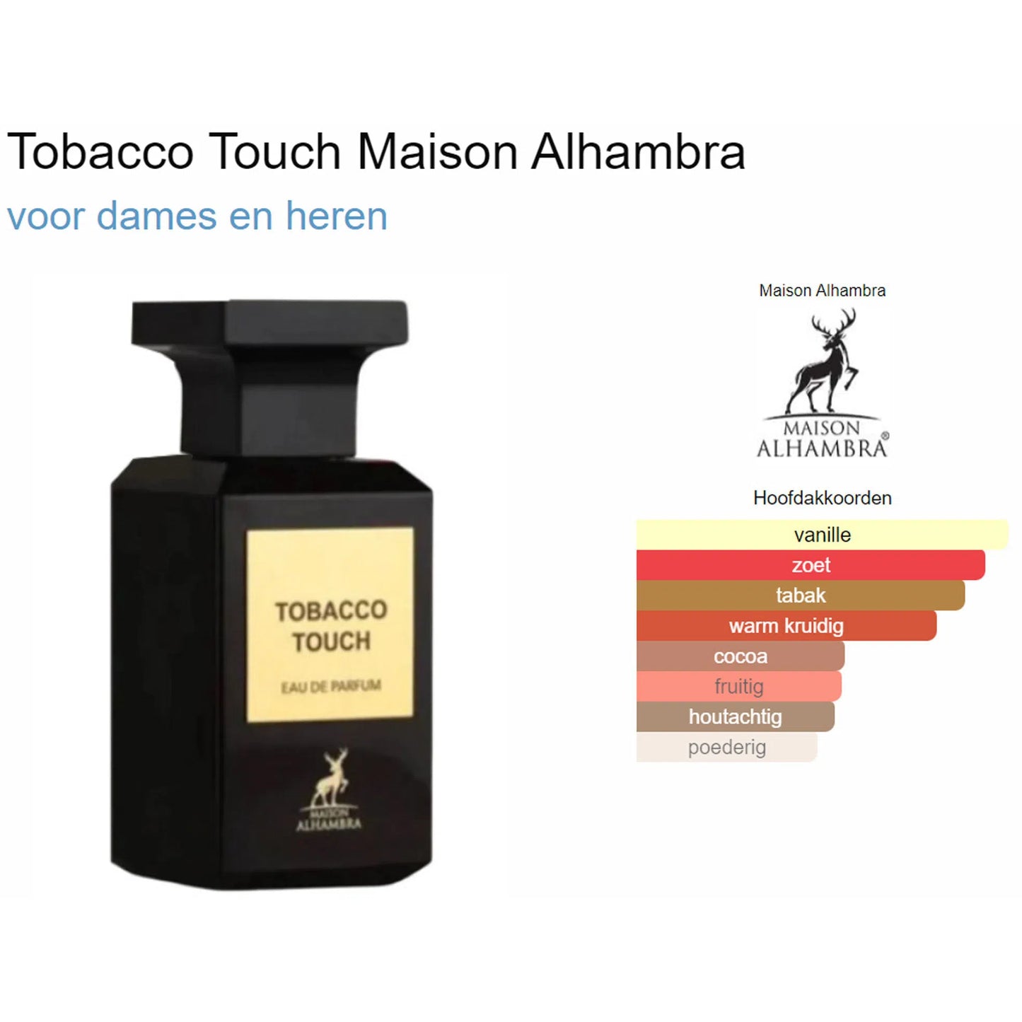 Fragrantica Parfum Tester Maison Alhambra Maison Alhambra Tf Tobacco Touch Eau de Parfum voor Dames en Heren Eau de Parfum | Parfumstaaltjes