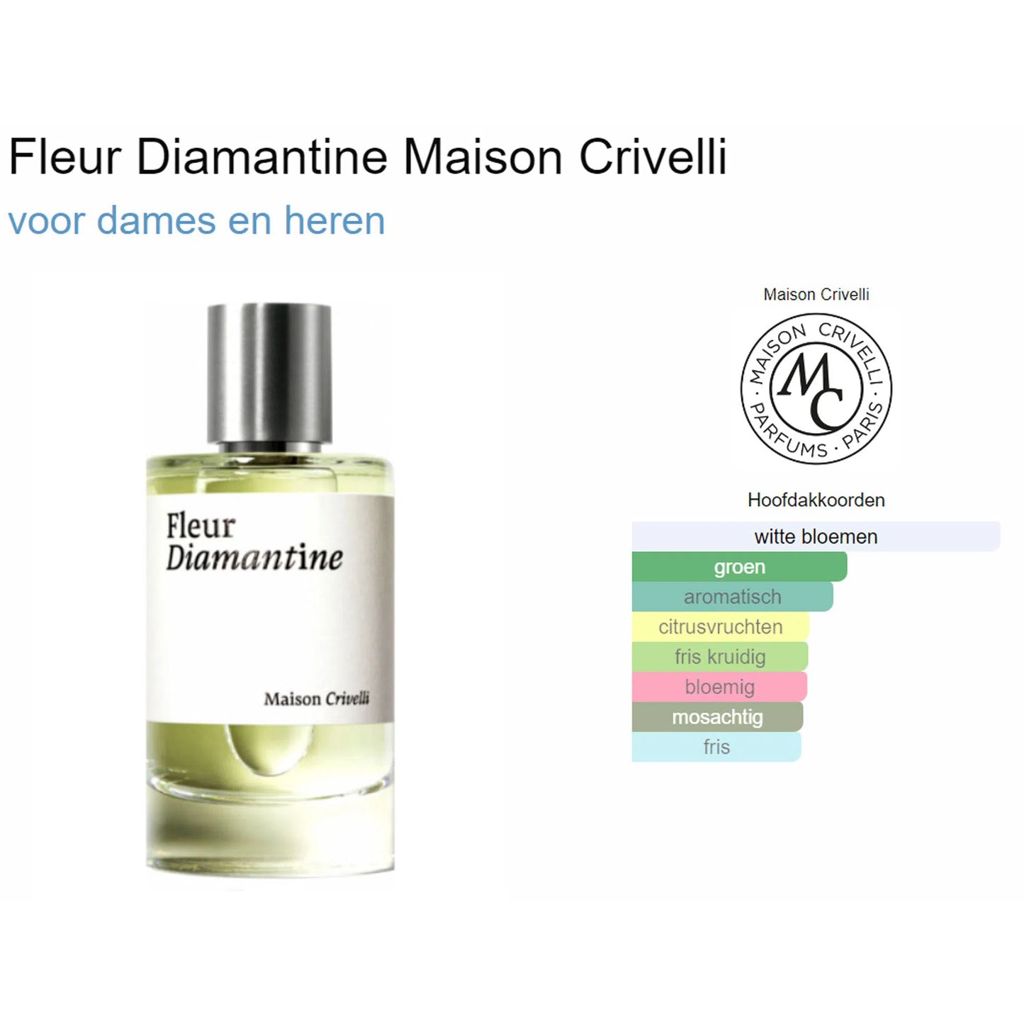 Fragrantica Parfum Tester Maison Crivelli Maison Crivelli Fleur Diamantine Eau de Parfum voor Dames en Heren Eau de Parfum | Parfumstaaltjes