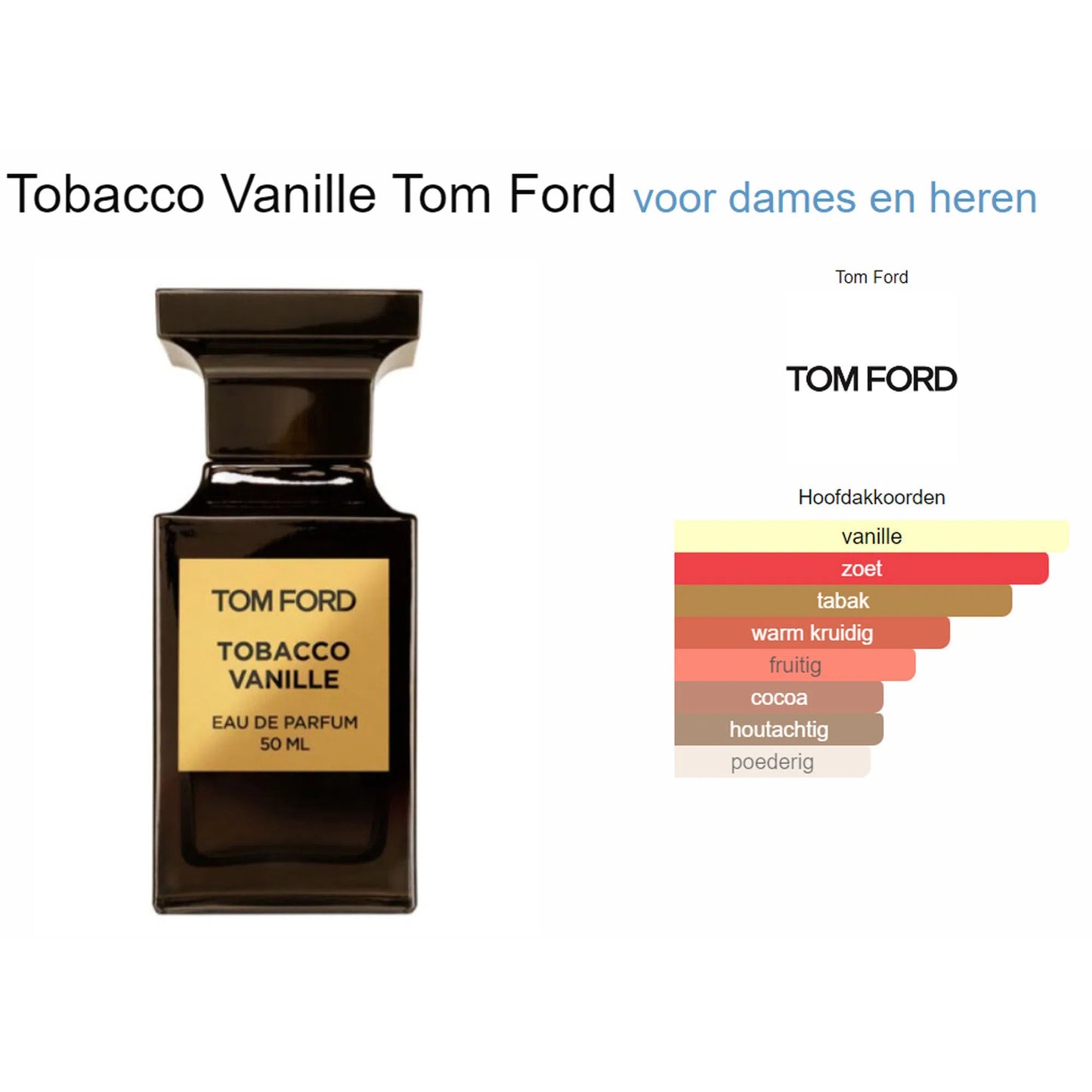 Fragrantica Parfum Tester Tom Ford Tom Ford Tobacco Vanille Eau de Parfum voor Dames en Heren Eau de Parfum | Parfumstaaltjes