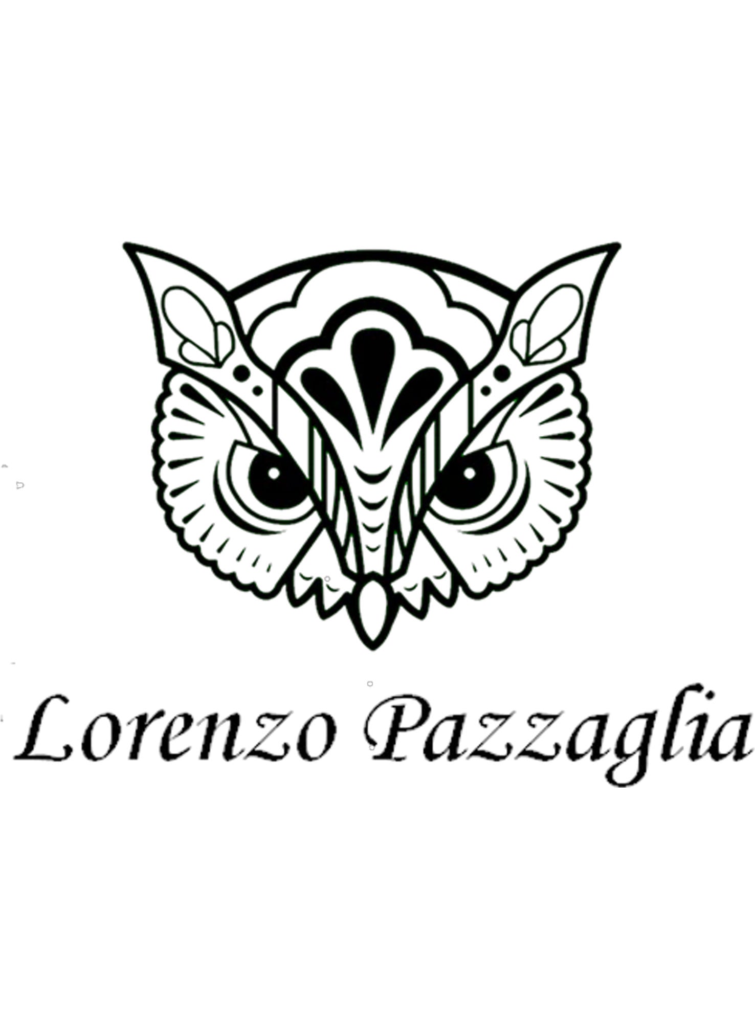 Het logo van "Lorenzo Pazzaglia" Parfums in sierlijke zwarte letters op een helderwitte achtergrond, die doet denken aan de elegante eenvoud van een parfumsample.