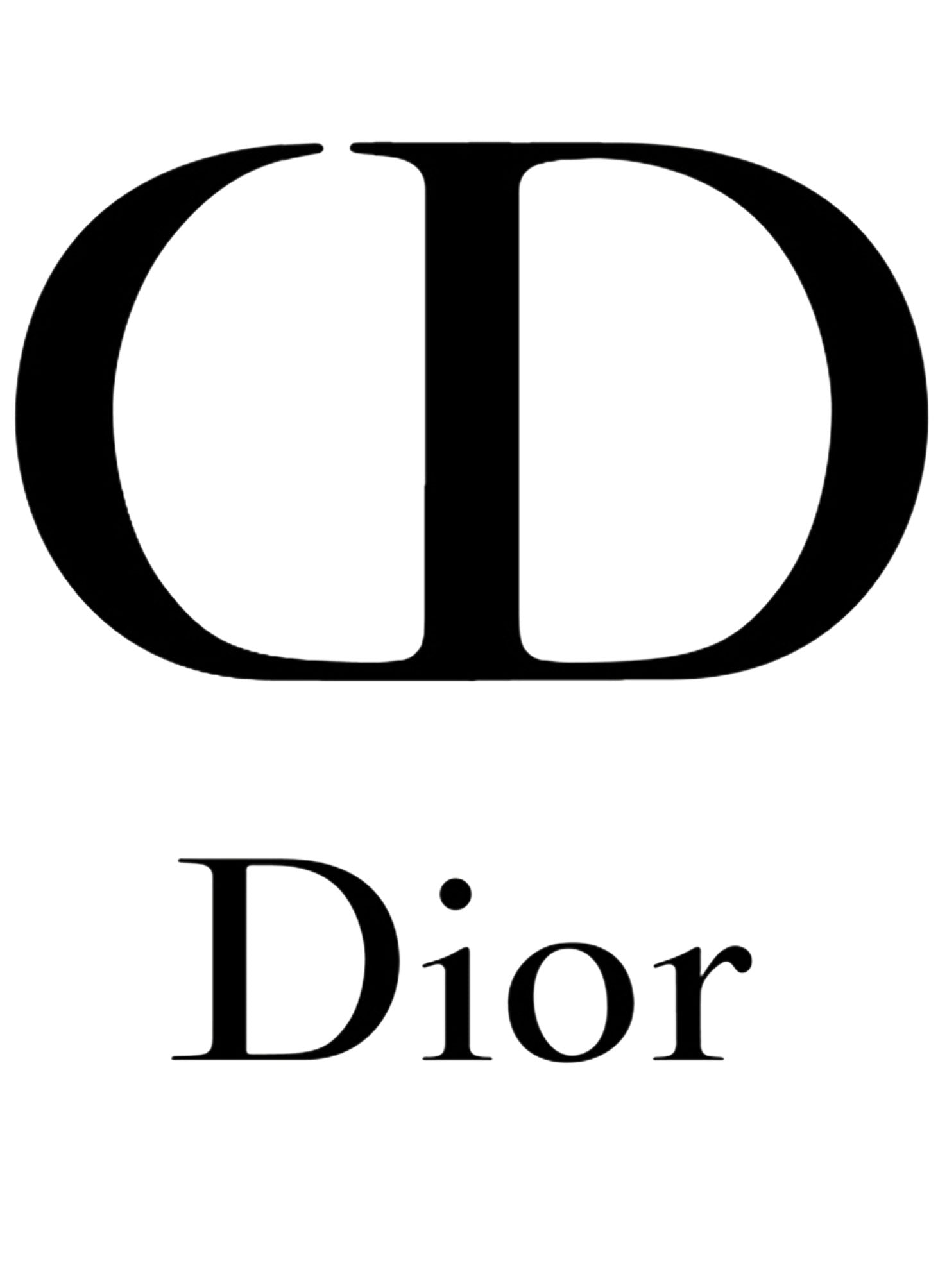 Het logo van “DIOR" Parfums in zwarte Hoofdletters  op een helderwitte achtergrond, die doet denken aan de elegante eenvoud van een parfumtester.