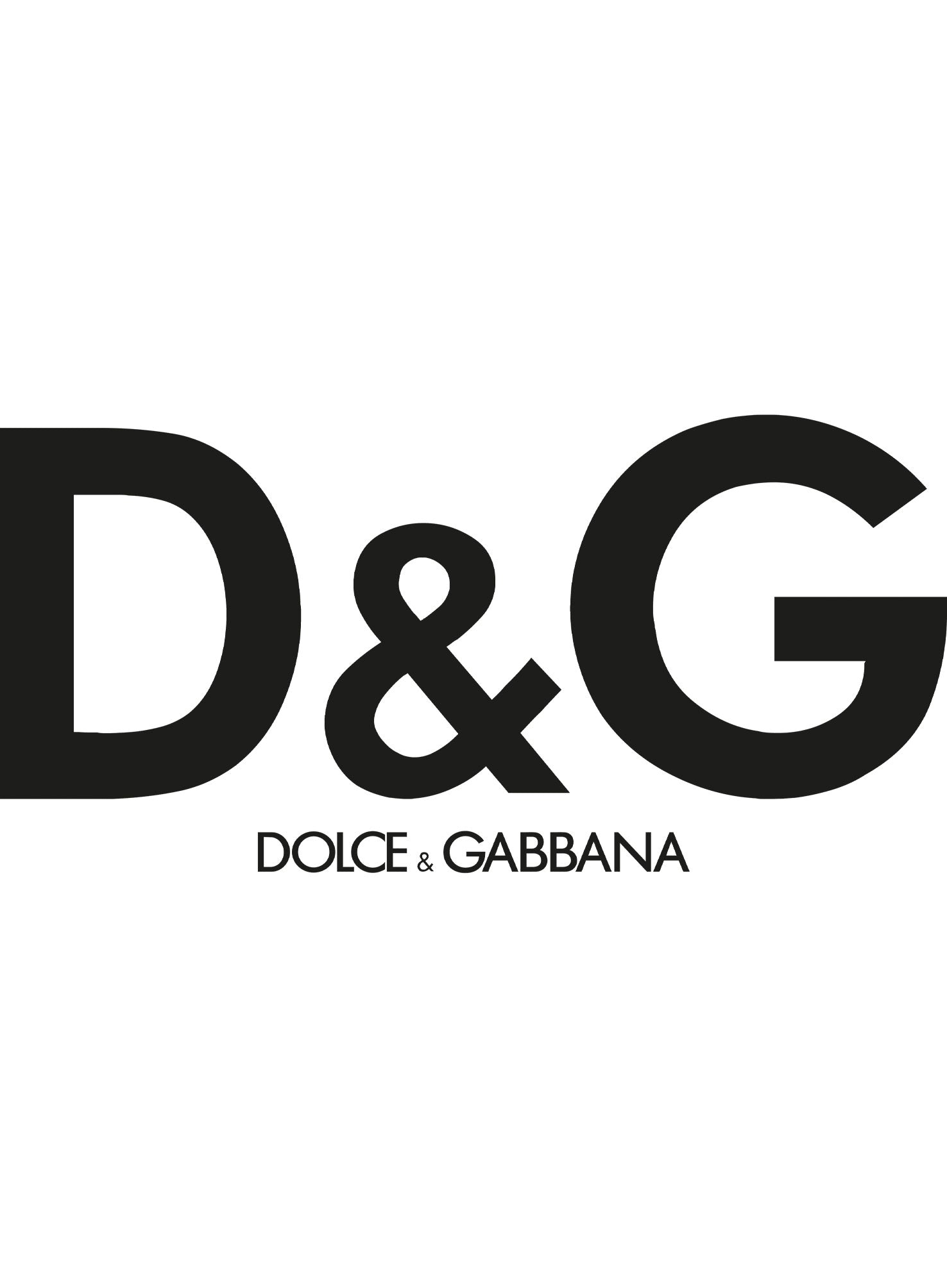 Het logo van “Dolce and Gabbana" Parfums in zwarte Hoofdletters  op een helderwitte achtergrond, die doet denken aan de elegante eenvoud van een parfumtester.