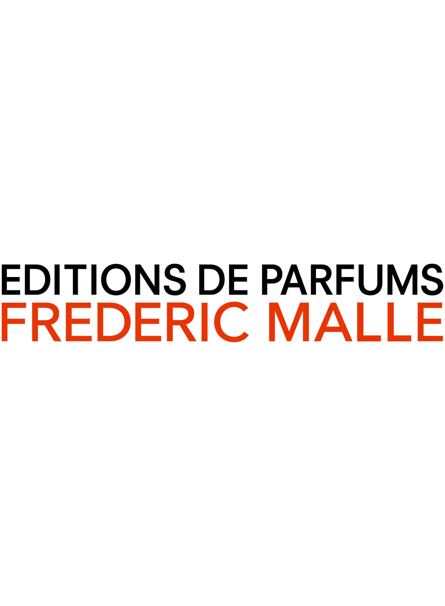 Het logo van "Frederic Mallei" Parfums in rode hoofdletters met erboven de text "editions de parfums" op een helderwitte achtergrond, die doet denken aan de elegante eenvoud van een parfumsample.