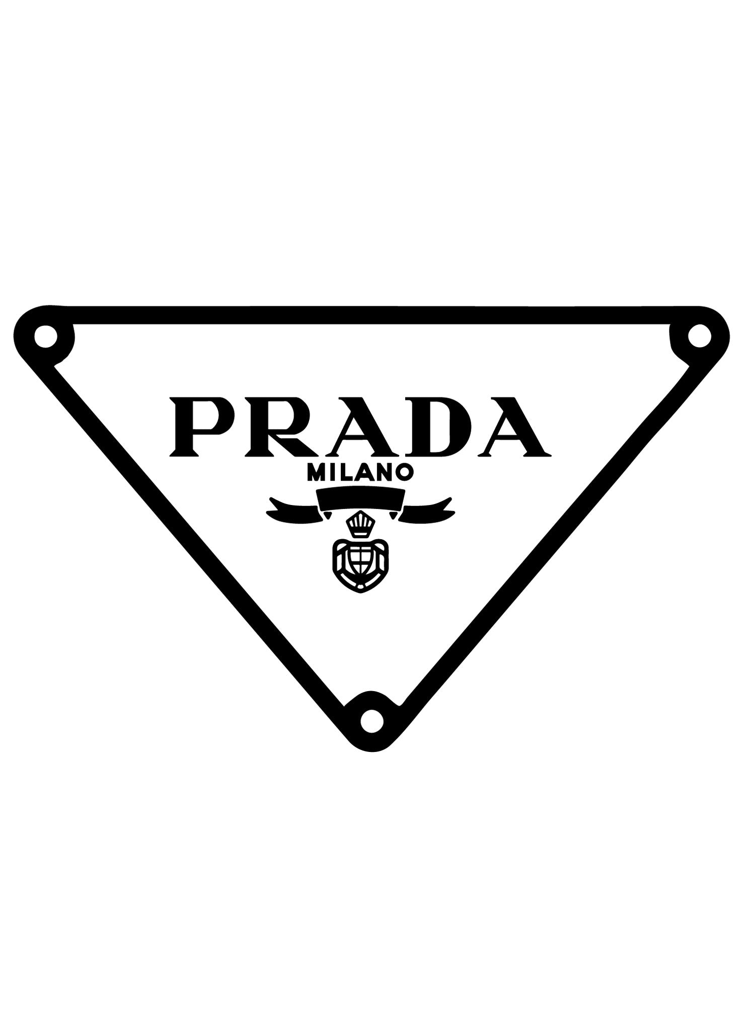 Het logo bevat "Prada" in opvallende zwarte hoofdletters op een helderwitte achtergrond, die doet denken aan de elegante eenvoud van een parfumsample.