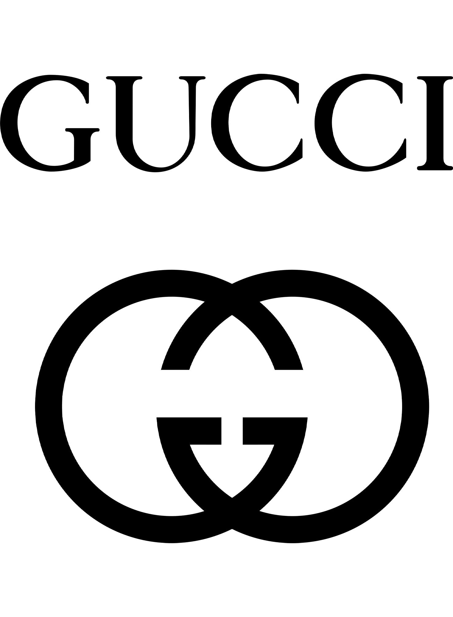 Het logo van "GUCCI" Parfums in opvallende zwarte hoofdletters met 2 ineen gevlochten letter G’s op een helderwitte achtergrond, die doet denken aan de elegante eenvoud van een parfumtester.