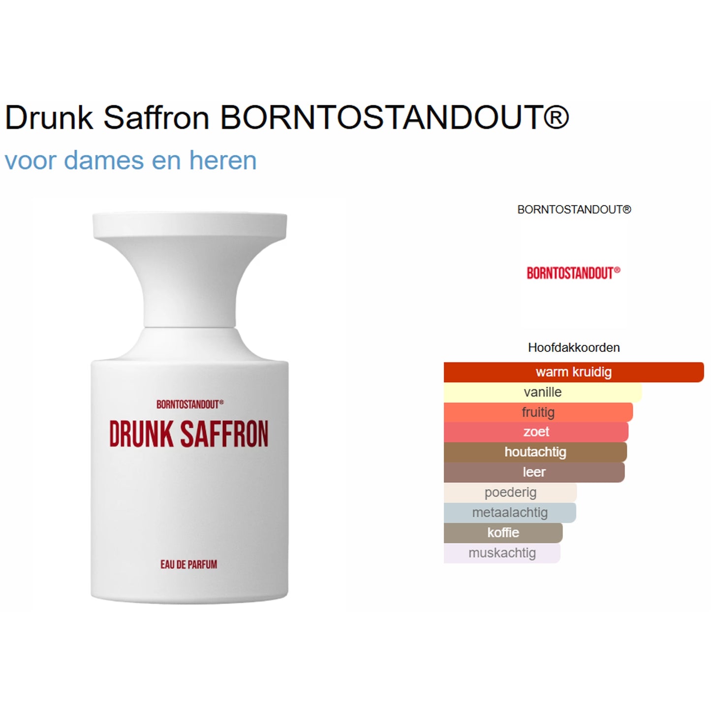 BORNTOSTANDOUT® Drunk Saffron Eau de Parfum voor Dames en Heren