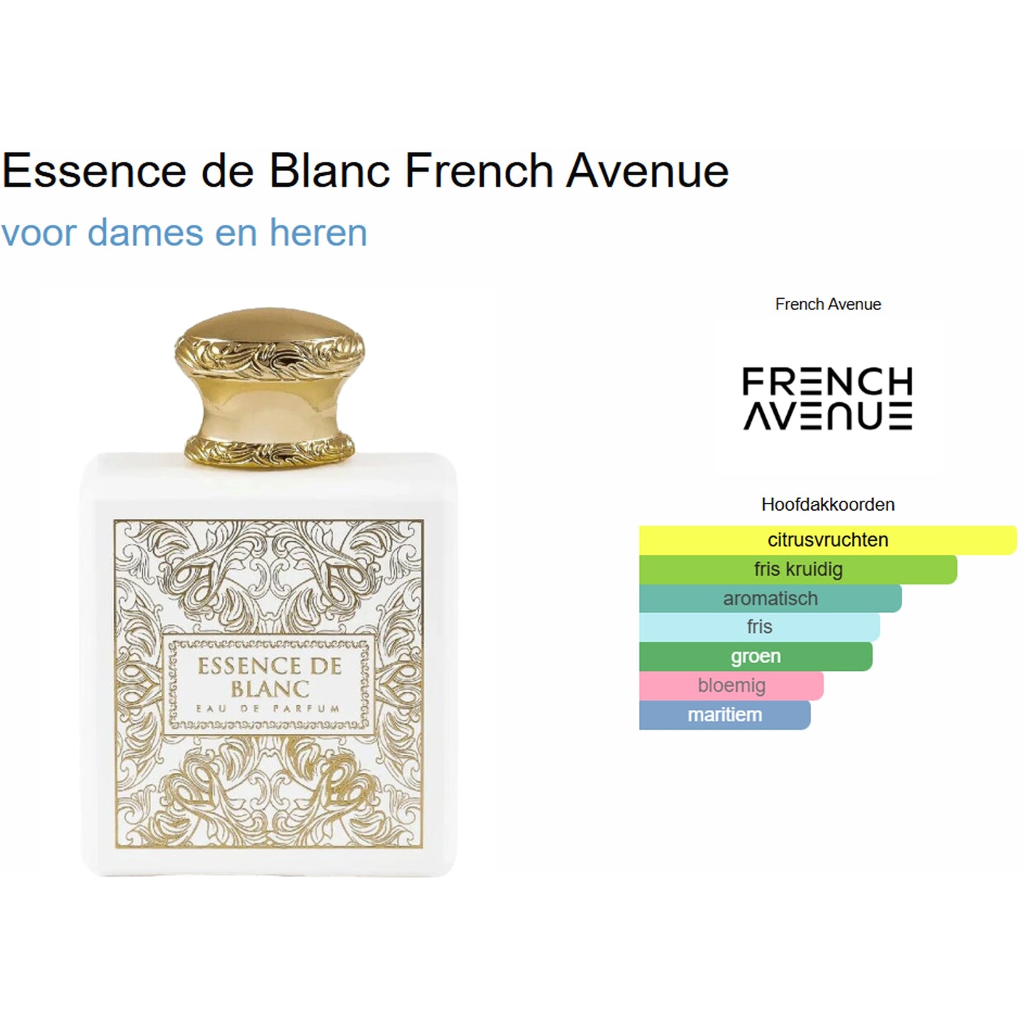 French Avenue Essence de Blanc Eau de Parfum voor Dames en Heren