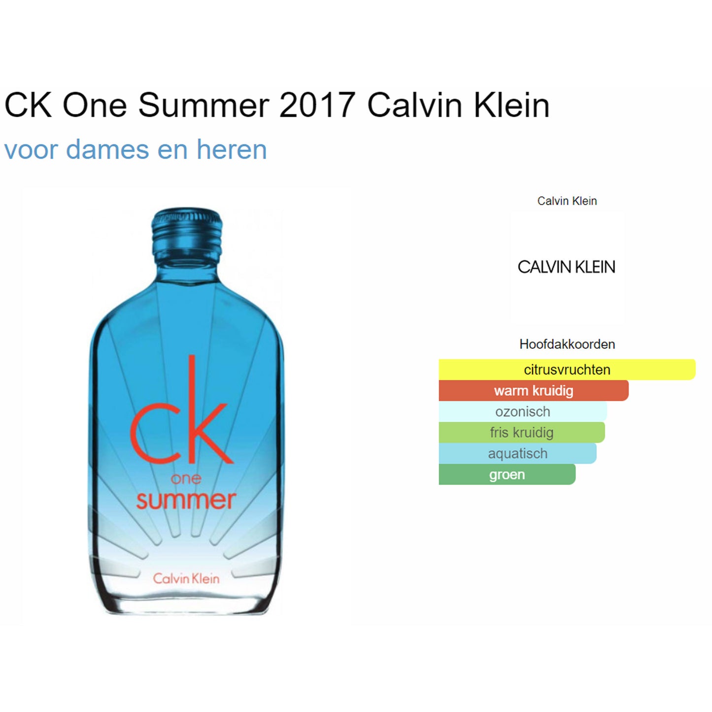 Calvin Klein CK One Summer 2017 (Edt) voor Dames en Heren